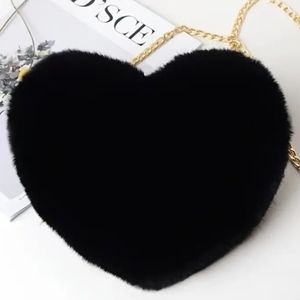 Fuzzy Black heart Small purse Crossover Handbag Women's Kids